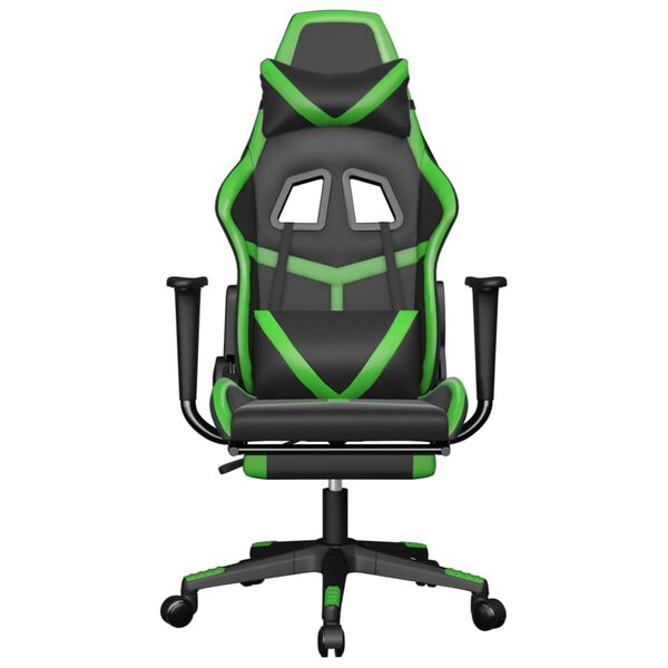 vidaXL Chaise de jeu avec repose-pied Noir et vert Similicuir