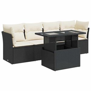vidaXL Salon de jardin 5 pcs avec coussins noir r&eacute;sine tress&eacute;e