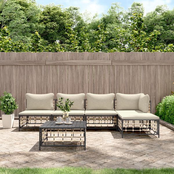vidaXL Salon de jardin 6 pcs avec coussins anthracite r&eacute;sine tress&eacute;e
