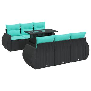 vidaXL Salon de jardin avec coussins 7 pcs noir r&eacute;sine tress&eacute;e acacia