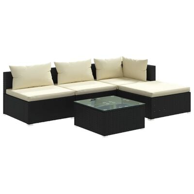 vidaXL Salon de jardin 5 pcs avec coussins Résine tressée Noir