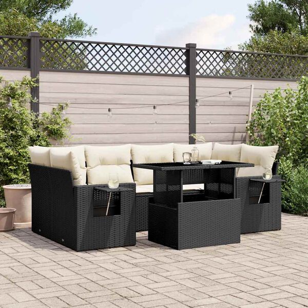 vidaXL Salon de jardin 7 pcs avec coussins noir r&eacute;sine tress&eacute;e