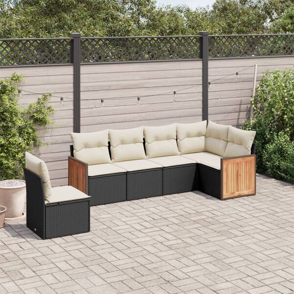 vidaXL Salon de jardin 6 pcs avec coussins noir r&eacute;sine tress&eacute;e