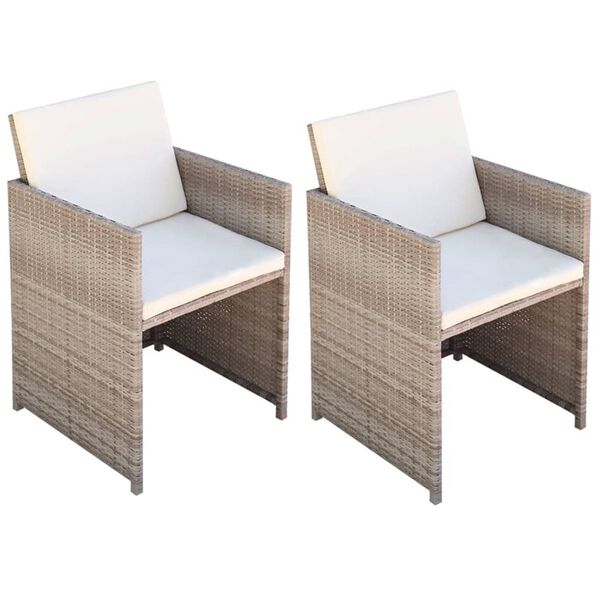vidaXL Chaises de jardin lot de 2 avec coussins R&eacute;sine tress&eacute;e Beige