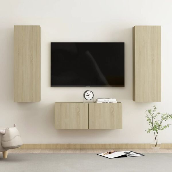 vidaXL Ensemble de meubles TV 3 pcs Ch&ecirc;ne sonoma Bois d'ing&eacute;nierie