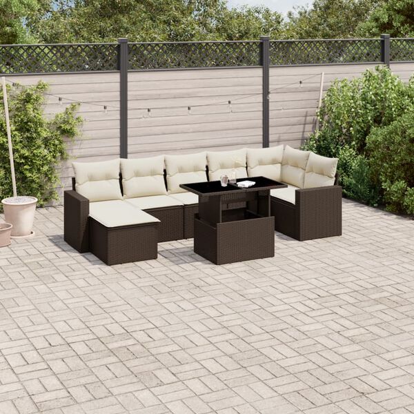 vidaXL Salon de jardin 8 pcs avec coussins marron r&eacute;sine tress&eacute;e