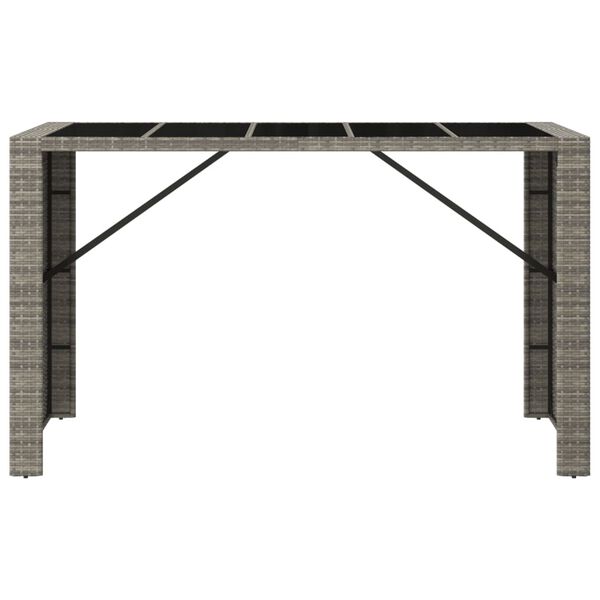 vidaXL Table de bar et dessus en verre gris 185x80x110 cm poly rotin