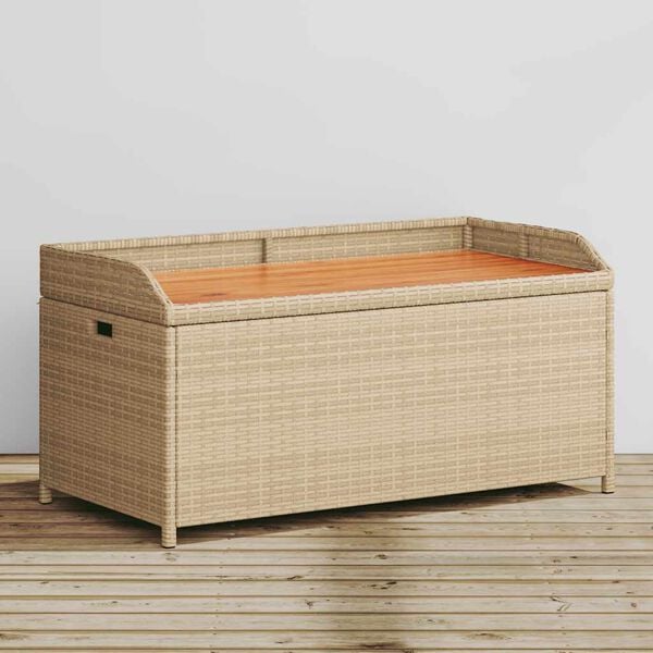 vidaXL Banc de rangement m&eacute;lange beige r&eacute;sine tress&eacute;e et bois d'acacia