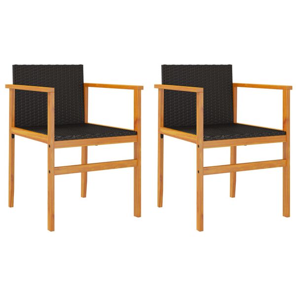 vidaXL Chaises de jardin lot de 2 noir r&eacute;sine tress&eacute;e et bois massif