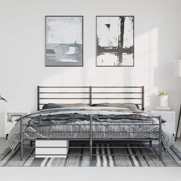 vidaXL Cadre de lit m&eacute;tal sans matelas avec pied de lit noir 193x203cm
