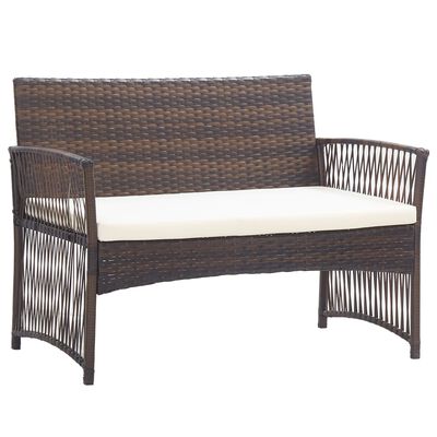 vidaXL Salon de jardin 4 pcs avec coussins Résine tressée Marron