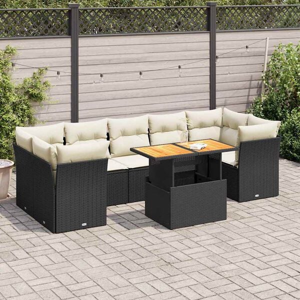 vidaXL Salon de jardin 8 pcs avec coussins noir r&eacute;sine tress&eacute;e