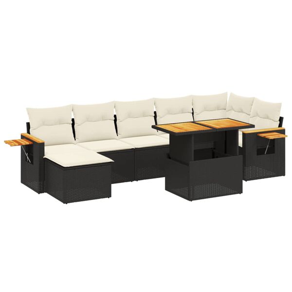 vidaXL Salon de jardin 8 pcs avec coussins noir r&eacute;sine tress&eacute;e