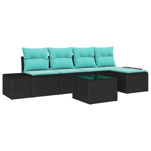 vidaXL Ensemble de canap&eacute; de jardin 5 pcs Noir et turquoise polyrotin