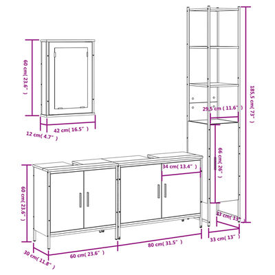 vidaXL Ensemble de meubles salle de bain 4 pcs noir bois d'ingénierie