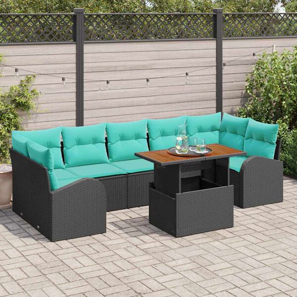 vidaXL Ensemble de canap&eacute; de jardin avec coussin 8 pcs Noir et bleu