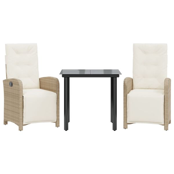 vidaXL Ensemble de bistro 3 pcs avec coussins beige r&eacute;sine tress&eacute;e