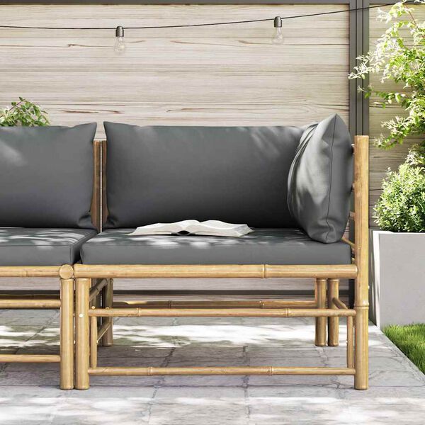 vidaXL Canap&eacute; d'angle de jardin avec coussins gris fonc&eacute; Bambou