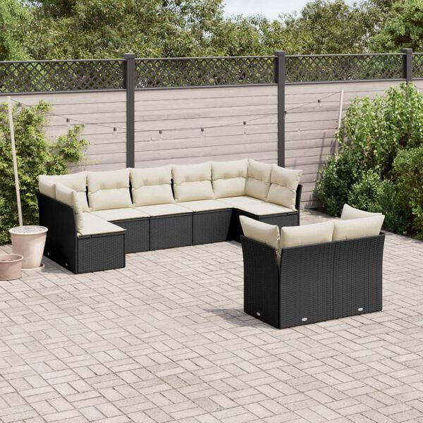 vidaXL Salon de jardin 9 pcs avec coussins noir r&eacute;sine tress&eacute;e