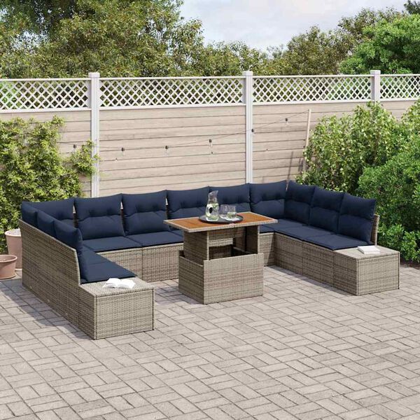 vidaXL Ensemble de salle &agrave; manger pour jardin 11 pcs Gris et marine