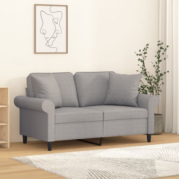 vidaXL Canap&eacute; 2 places et oreillers et coussins Gris clair 120cm Tissu