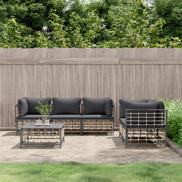 vidaXL Salon de jardin 6 pcs avec coussins anthracite résine tressée