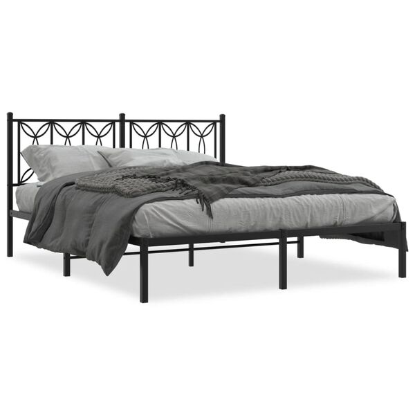 vidaXL Cadre de lit métal sans matelas avec tête de lit noir 150x200cm