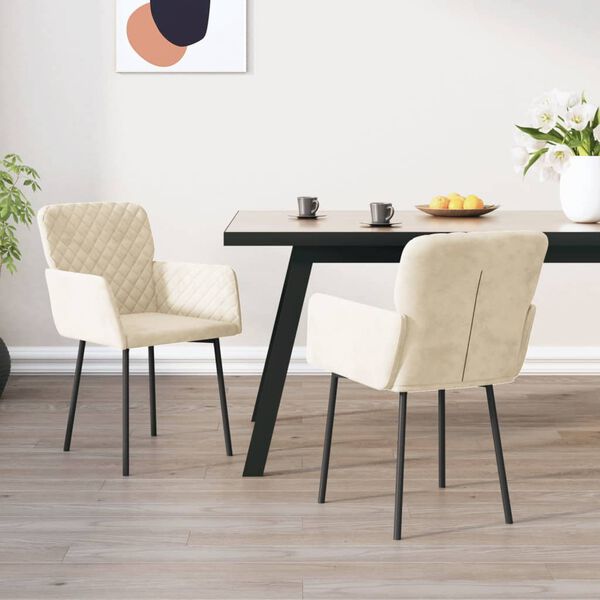 vidaXL Chaises &agrave; manger lot de 2 Cr&egrave;me Velours