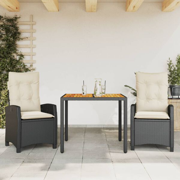vidaXL Ensemble &agrave; manger de jardin avec coussins 3 pcs Noir