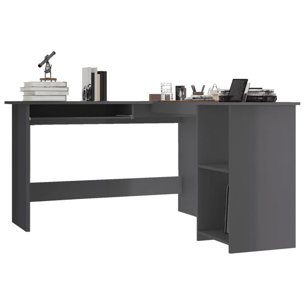 vidaXL Bureau d'angle forme de L Gris brillant 120x140x75cm Aggloméré