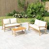 vidaXL Salon de jardin 3 pcs avec coussins blanc cr&egrave;me bambou