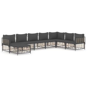 vidaXL Salon de jardin 8 pcs avec coussins anthracite r&eacute;sine tress&eacute;e