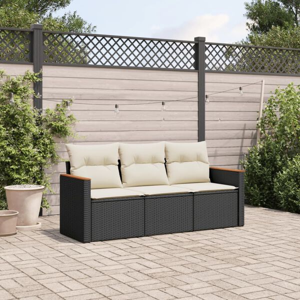 vidaXL Salon de jardin 3 pcs avec coussins noir r&eacute;sine tress&eacute;e