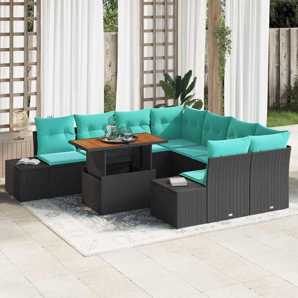vidaXL Ensemble de canap&eacute; de jardin 9 pcs Noir Poly rotin