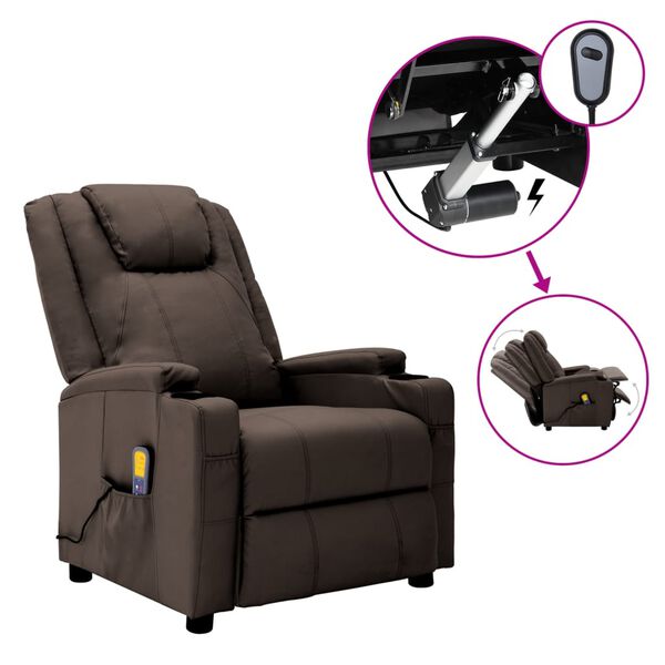 vidaXL Fauteuil de massage &eacute;lectrique marron similicuir