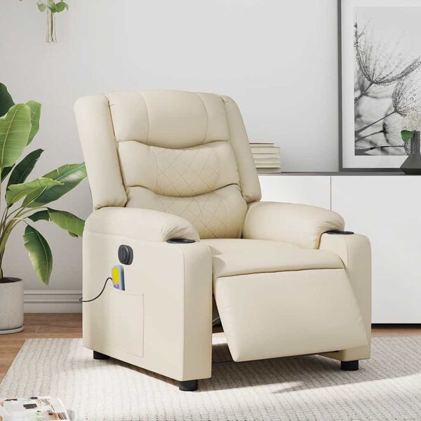 vidaXL Fauteuil inclinable de massage électrique crème similicuir