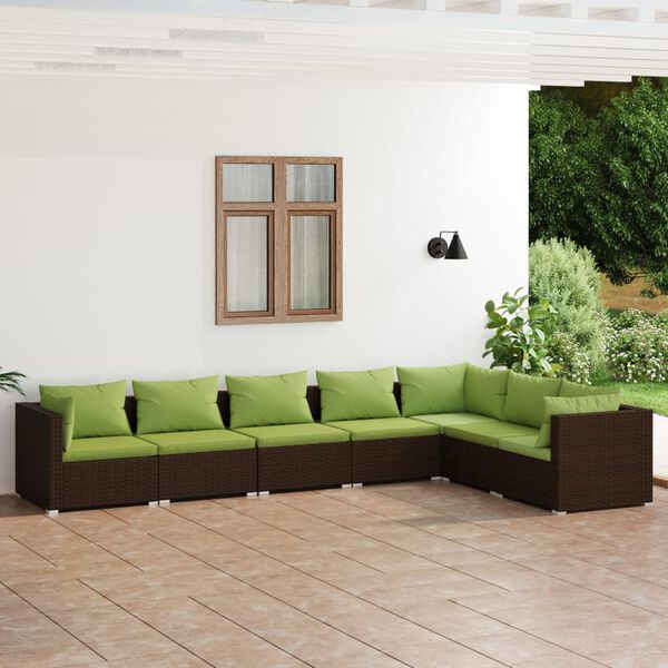 vidaXL Salon de jardin 7 pcs avec coussins Résine tressée Marron