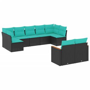 vidaXL Salon de jardin 9 pcs avec coussins noir r&eacute;sine tress&eacute;e