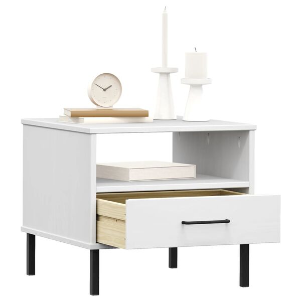 vidaXL Table de chevet avec pieds en m&eacute;tal Blanc Bois pin massif OSLO