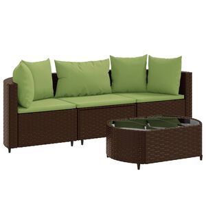 vidaXL Salon de jardin 4 pcs avec coussins marron r&eacute;sine tress&eacute;e