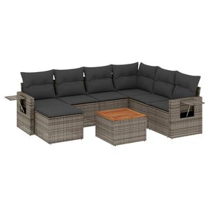 vidaXL Salon de jardin 8 pcs avec coussins gris r&eacute;sine tress&eacute;e