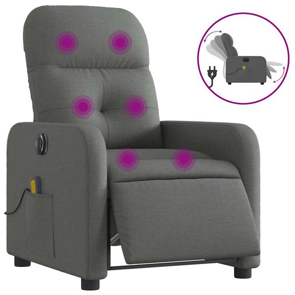 vidaXL Fauteuil inclinable de massage &eacute;lectrique gris fonc&eacute; tissu