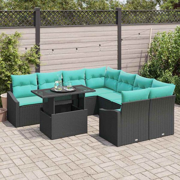 vidaXL Ensemble de canap&eacute; de jardin avec coussin 9 pcs Noir polyrotin