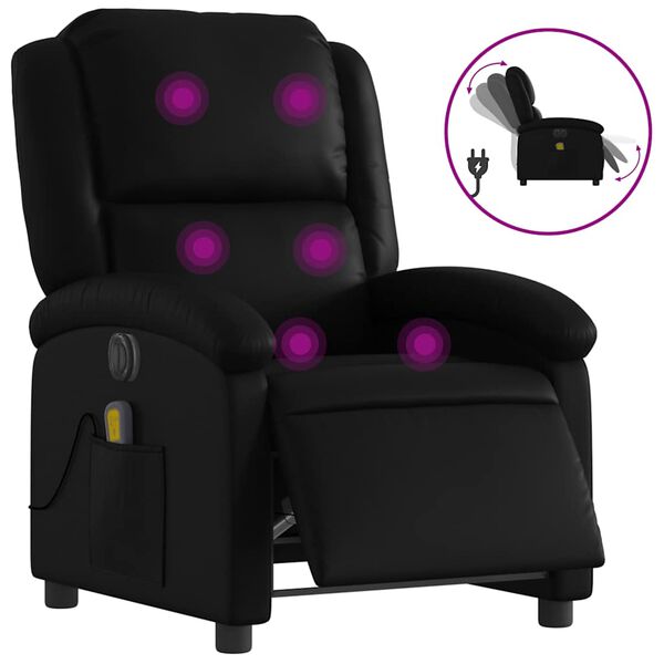 vidaXL Fauteuil inclinable de massage électrique noir similicuir