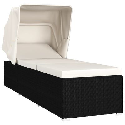 vidaXL Chaise longue avec auvent et coussin Résine tressée Blanc crème