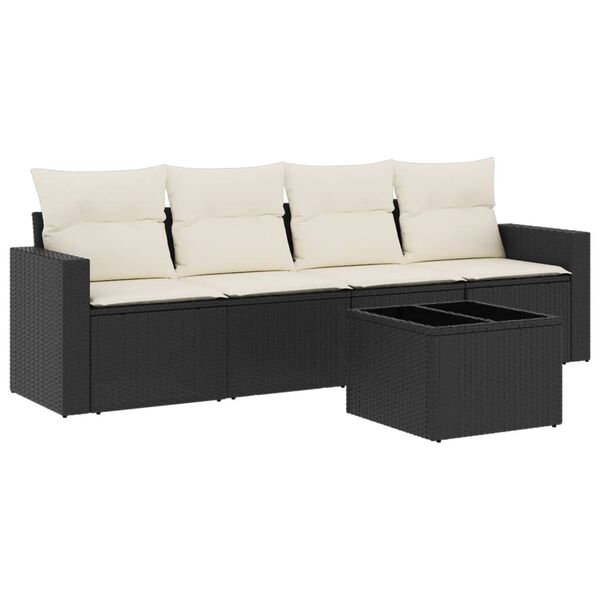 vidaXL Salon de jardin 5 pcs avec coussins noir r&eacute;sine tress&eacute;e