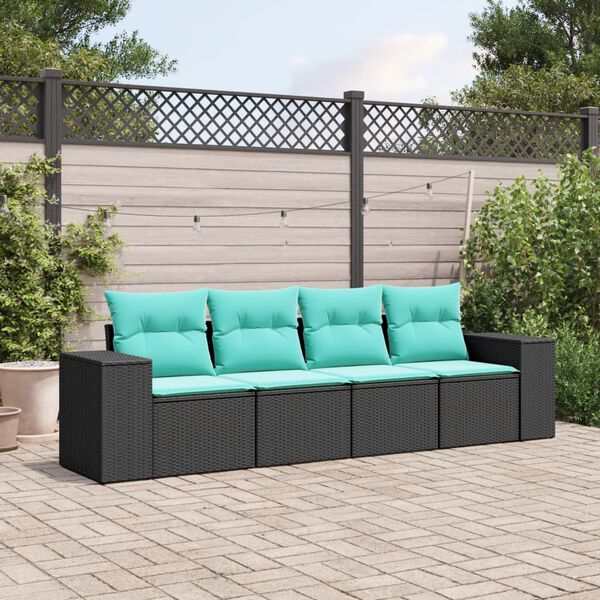 vidaXL Salon de jardin 4 pcs avec coussins noir r&eacute;sine tress&eacute;e