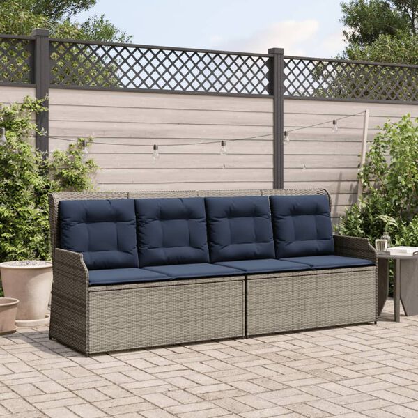 vidaXL Banc inclinable de jardin avec coussins gris r&eacute;sine tress&eacute;e