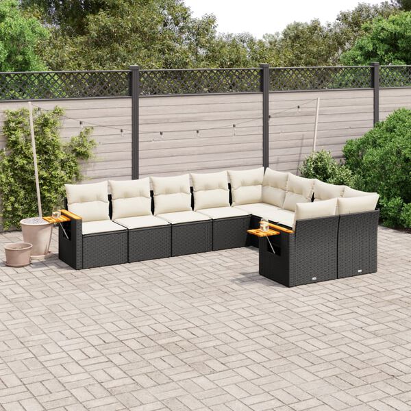 vidaXL Salon de jardin 9 pcs avec coussins noir r&eacute;sine tress&eacute;e