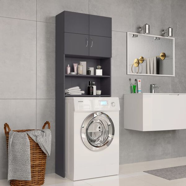 vidaXL Meuble pour machine &agrave; laver Gris 64 x 25,5 x 190 cm Agglom&eacute;r&eacute;